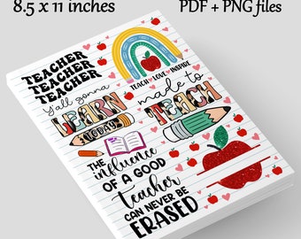 Teacher Book Cover: 8.5 x 11 inch Sublimation Design (Digital Download)