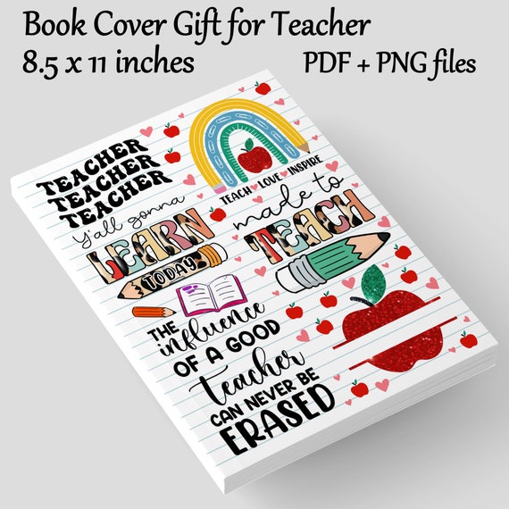 Teacher Book Cover 8.5 x 11 inches Notebook Journal Cover Sublimation Personalization KDP Gift book for teacher Digital Download PNG Design