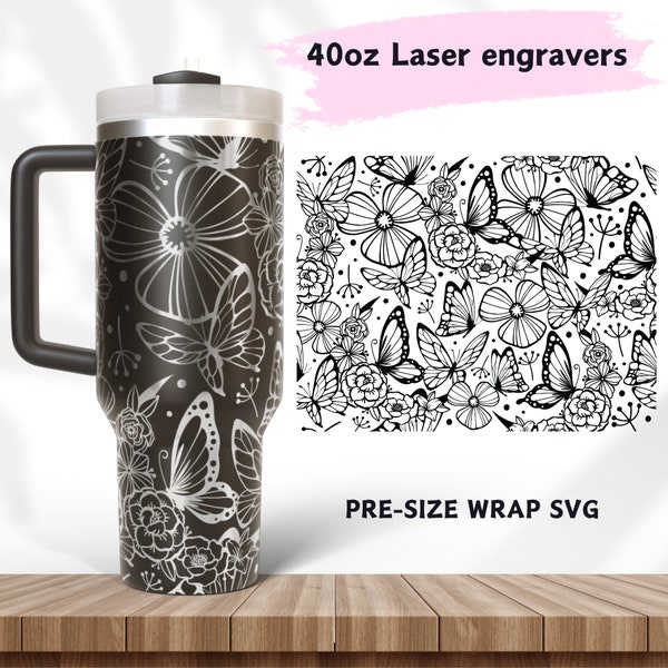 Laser Engraved Full Wrap Design for 40oz Seamless Pattern Butterfly Flower | Mom Flower | Beautiful Floral | SVG Cricut Silhouette Template