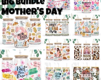 10 Designs Bundle 16 oz Libbey Glass Can Sublimation Mother's Day Boho Mom Daily Affirmations Inspirational,Self Lover, Mom Positive wording
