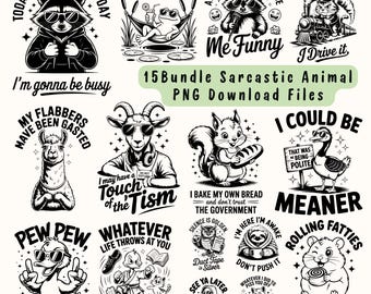 Sarcastic Animal SVG PNG Bundle: Funny Raccoon & Cat Quotes (Digital Download)