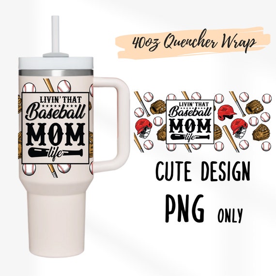 40oz Baseball Mom Engraved Quencher Tumbler With Handle gifts for