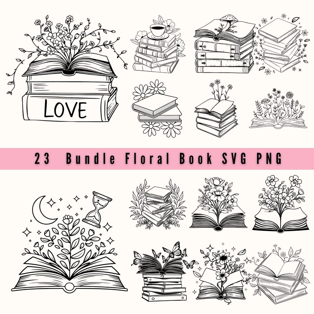 Floral Book SVG Bundle: Reading Lover Crafting Files (digital Download ...