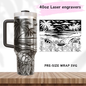 Sea Turtle Summer 40 oz Tumbler Wrap Laser SVG Files | Turtle Lover Laser Engraved Full Wrap Design for 40oz  SVG Cricut Silhouette Template