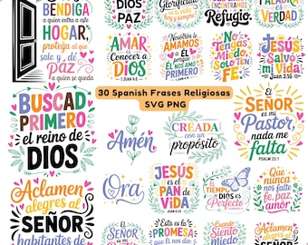 30 Spaanse frases religiosa bijbelvers SVG-bundel: inspirerend christelijk (digitale download)
