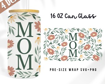 Bundle 16 oz libbey glass svg Retro Mom mother | Mom Flower Floral |1st mothers day | mothers day gift | 1st mothers day svg | mothers day