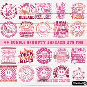 Lot de citations sarcastiques SVG : motifs rétro groovy (44 fichiers) image 2