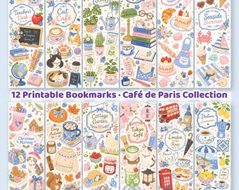 12 Café de Paris Bookmarks Printable PNG | French Coffee Lover Cottagecore Reader Gift Set (Digital Download)