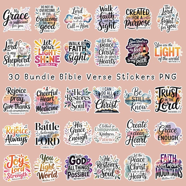 30 Watercolor Bible Verse Digital Stickers (Digital Download)