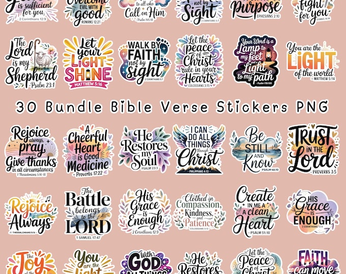Bible Verse Stickers SVG PNG Bundle, Christian Inspirational Quotes ...