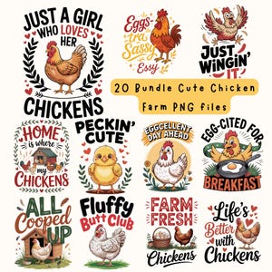Lot de 20 poulets fermiers amusants | Coq Citations Oeufs Frais De La Ferme | Dessins d'enseignes de cuisine de ferme et de poulet d'arrière-cour à télécharger en fichiers PNG
