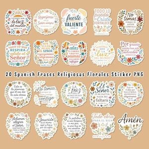 Spanish Bible Verse Stickers: Christian Floral Quotes PNG (Digital Download)