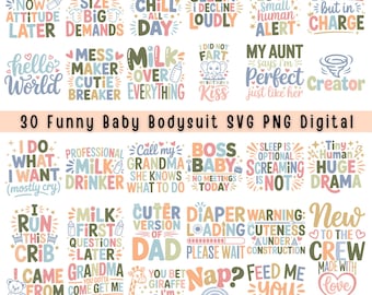 Funny Baby Bodysuit SVG Bundle | Quotes, Sayings PNG (Digital Download)