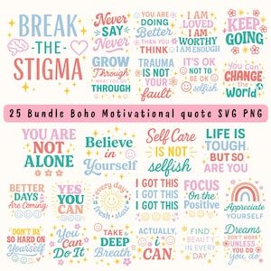 25 Boho Motivational Quotes: Mental Health Affirmations SVG PNG (Digital Download