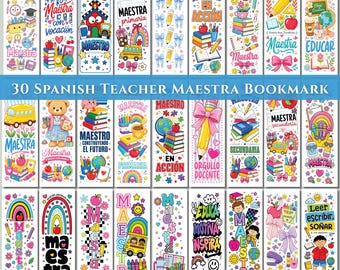 30 Spanish Back to School Teacher Bookmark PNG (Digital Download)