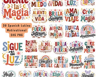 30 Spanish Motivational Quotes SVG Bundle: Inspirational Frases (Digital Download)