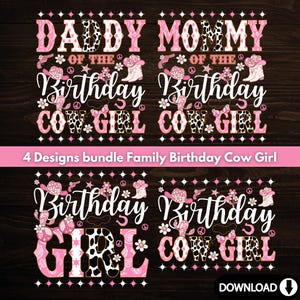 4 Dateien Bundle Kader der Cowgirl Familie Passende | Western Retro Birthday Girl Boy Mom Dad Party PNG-Dateien