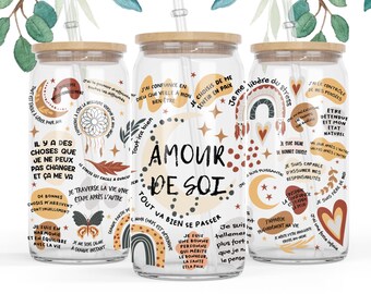 Self Love Libbey Glass Can Tumbler: Positive Affirmations Design (PNG Digital Download)