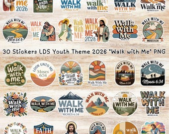 30 Sticker Walk with Me PNG Bundle: 2026 Youth Theme (Digital Download)