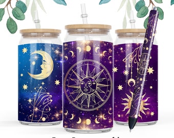 16 oz Can glass Mysteric Magic Witch Hand,Witchcraft,Celestial,Hologram,Tarot Card, Spooky Tumbler PNG,Witch Sublimation Designs pen wrap