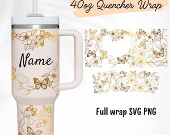 Kwiatowy motyl Stanley 40oz Quencher Wrap: niestandardowy tekst SVG PNG