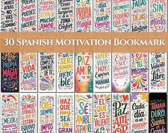 30 Spanish Motivation Bundle Inspirational Frases Bookmark (Digital Download)