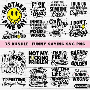 35 Bundle Sarcastic Sayings SVG | Sarcasm Funny Saying Svg | Funny Quotes Clipart | Retro Adult Humor Sarcasm Sublimation Shirt Download