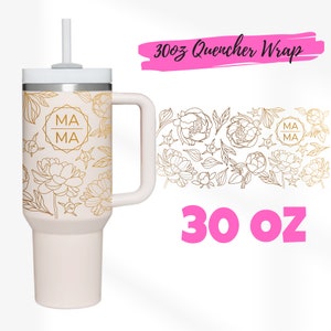 4 Designs 30oz Quencher Stanley tumbler wrap Peony Flower and Leaves Floral | Wildflower cut file SVG | 30oz SVG Cricut Silhouette Template