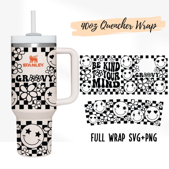 Stanley cup flowers decal, retro groovy stanley tumbler