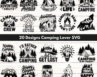 Camping SVG Bundle: Happy Camper, Adventure Designs (Digital Download)