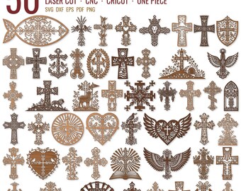 50 Cross SVG Bundle for Laser Cut, Christian Cross Wall Art, Memorial Cross Sign, Glowforge Cricut File, Church Decor dxf png eps