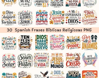 30 Spanish Bible Verse PNG Bundle:  Frases Cristianas Christian Phrases, (Digital Download)