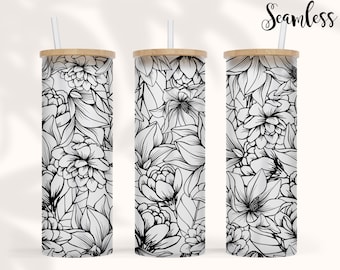 2 Files 25 oz Libbey Glass Can Sublimation Design Rainbow Pride Seamless Flower Line Art Hand drawn , LGBT Glass can design, PNG Waterslide