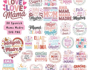 Spaanse moederbundel 30 ontwerpen SVG PNG – Madre Quotes (digitale download)