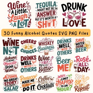 Paquete de frases divertidas sobre el alcohol: Imágenes prediseñadas de humor sobre la bebida (PNG, SVG, digital)