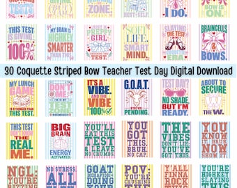 30 Bundle Coquette Striped Bow Teacher Testing Day PNG (Digital Download)