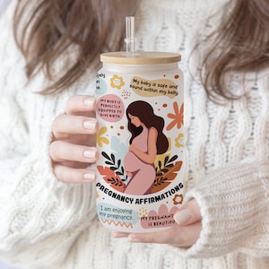 Pregnancy Affirmations Libbey Glass Can Tumbler: Boho Mom Design (Digital PNG)