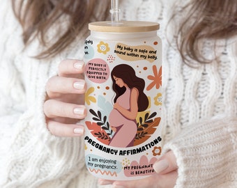 Pregnancy Affirmations Libbey Glass Can Tumbler: Boho Mom Design (Digital PNG)