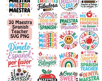 Lot de cliparts Maestra professeur d'espagnol : motifs arc-en-ciel (téléchargement numérique)