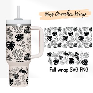 Monstera Floral 40oz Tumbler Wrap SVG PNG: Stanley Quencher Template