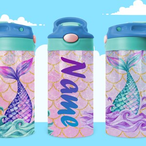 Kids Water Bottle 12 oz kids Sublimation Png birthday gift for Girl For Name Skinny Mermaid png,Sublimation Download,flip top sippy cup