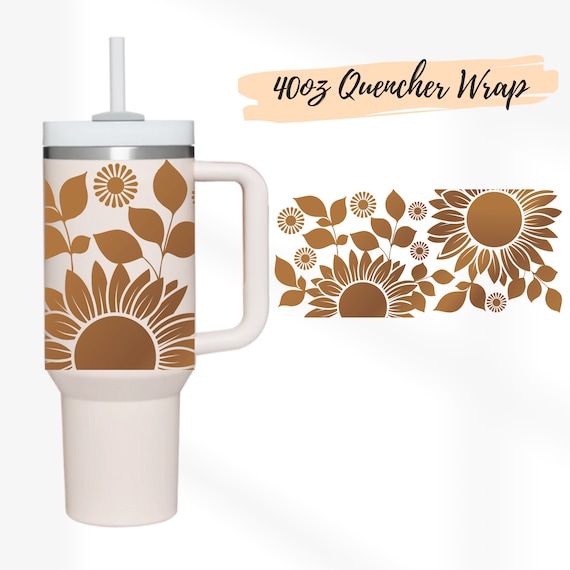 40oz Stanley Quencher - Engraved Sunflower & Leopard Design Full Wrap