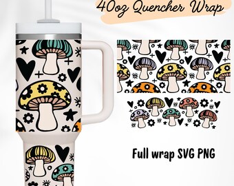 Mushroom Floral 40oz Tumbler Wrap: Boho Love Heart SVG PNG (Digital Download)