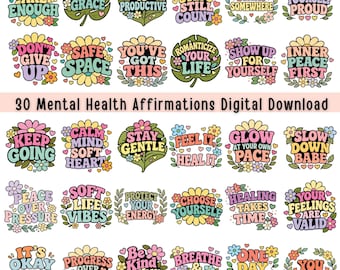 30 Bundle Mental Health Affirmations Quote SVG Bundle (Digital Download)