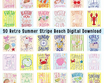 30 Bundle Retro Summer Stripe Beach  (Digital Download)
