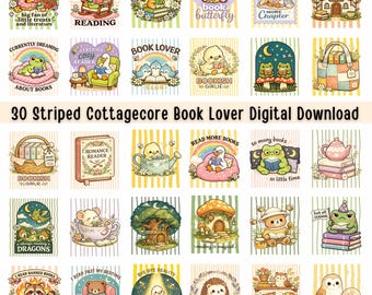 30 Striped Cottagecore Book Lover Cozy Reader PNG (Digital Download)