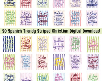 30 Striped Coquette Bow Spanish Bible Verse Sticker SVG (Digital Download)