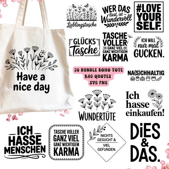 German Bag Sayings SVG Bundle: 30 Tasche Quotes (Digital Download)