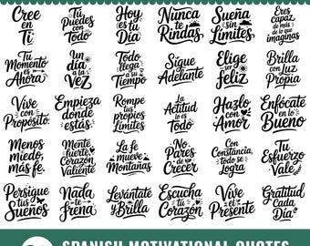 30 Spanish Motivational Quotes SVG Bundle | Frases Motivadoras en Español | Inspirational Shirt Cut Files PNG DXF (Digital Download)