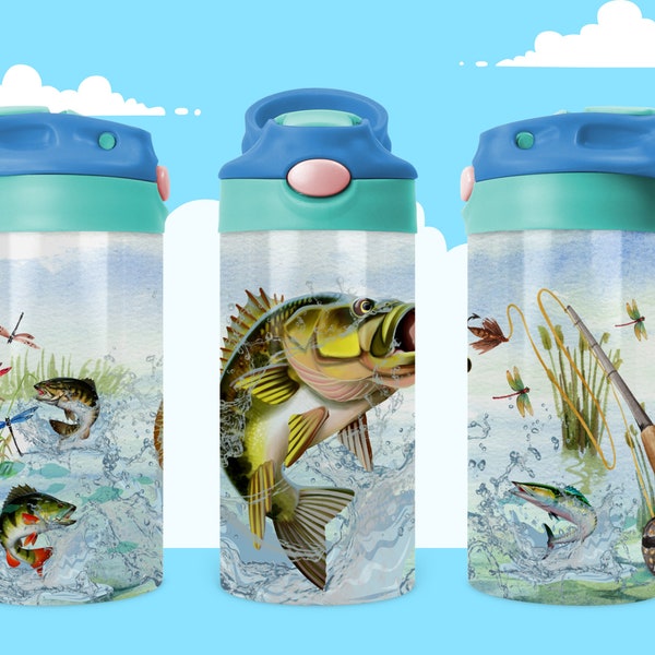 Kids Water Bottle 12 oz kid Fishing Farm Animals Sublimation birthday gift for boy girl farm png, Sublimation Digital Download, flip top